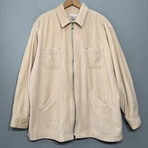 Talbots Shirt Oversized Large Beige Wide Wale Corduroy Minimalist Zip Shacket